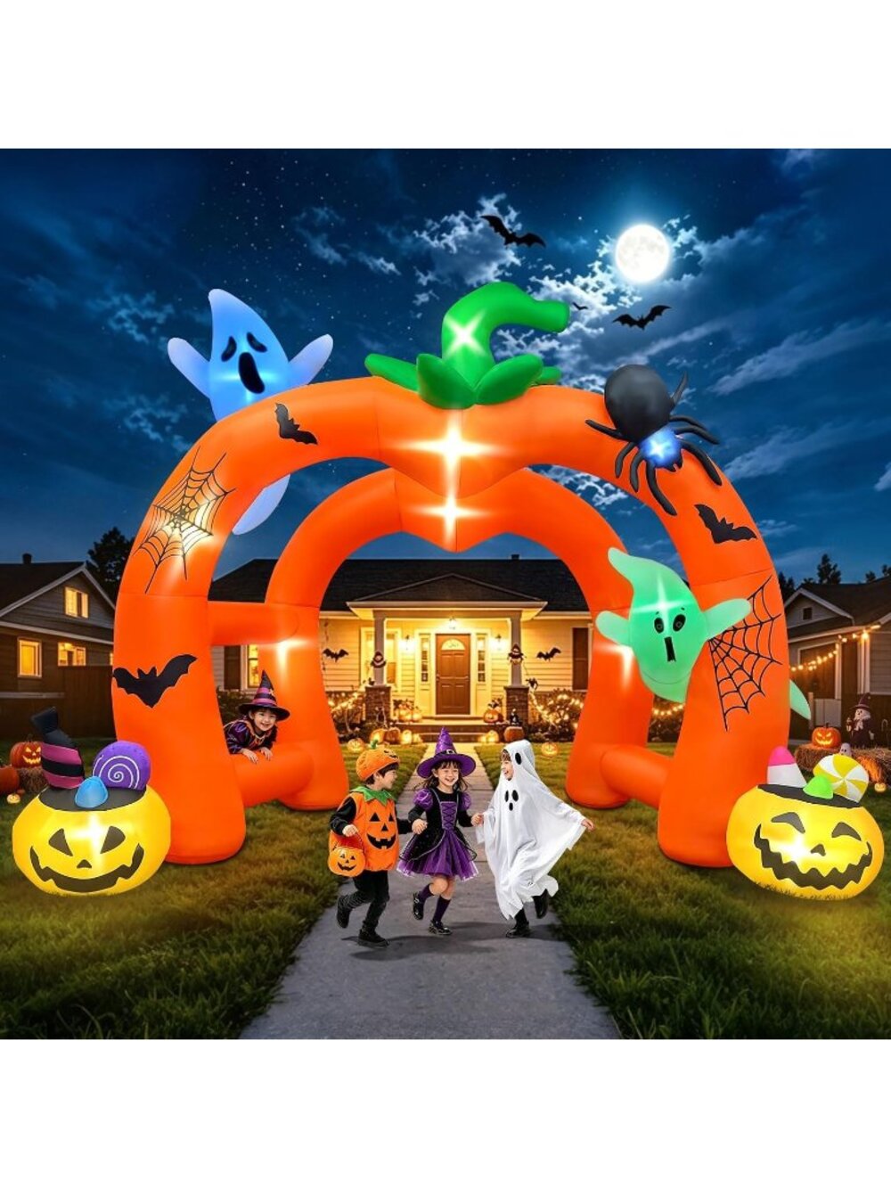 🎃 12FT Halloween Inflatable Archway Giant Pumpkin Inflatable Tunnel LED Lights
